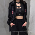 Black Slim Hollow Out Long Sleeve Club Sexy Crop Tank Top Women Blouse